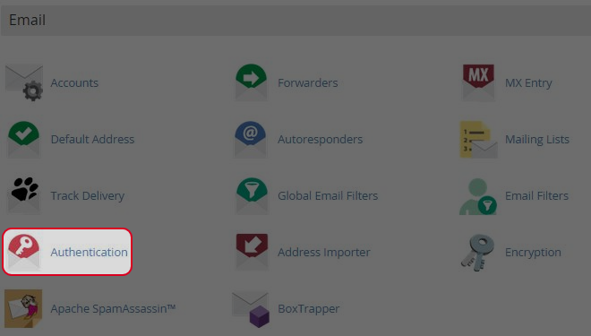 Click “Authentication” in Email Area. 
