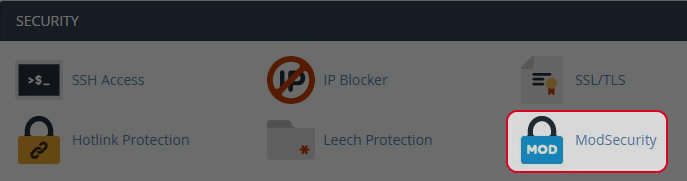 Click on ” ModSecurity” in security area.

