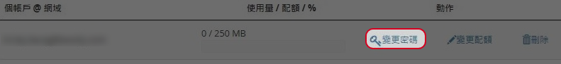 点击于您想更改的密码电子邮件账户旁的“更变密码”。 