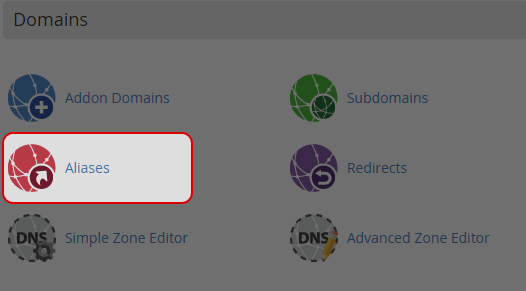 Click on “Aliases” icon at Domains area.
Click on “Aliases” icon at Domains area.