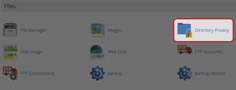 Click on “Directory Privacy” icon at File area. Click on “Directory Privacy” icon at File area.