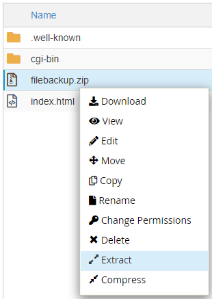 Compress or extract file or folder using File Manager To unzip files or folders, right click on the file you want to extract/uncompress and click “Extract”.