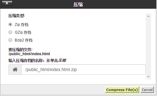 选择所需的压缩类型（如果不确定，请选择 Zip 存档），命名文件，然后点击 “压缩文件”。
