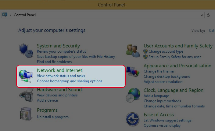 Open Control Panel in your computer and select “Network and Internet” 