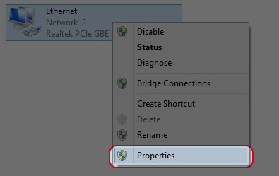 Right click on your network device and choose “Properties”. 
