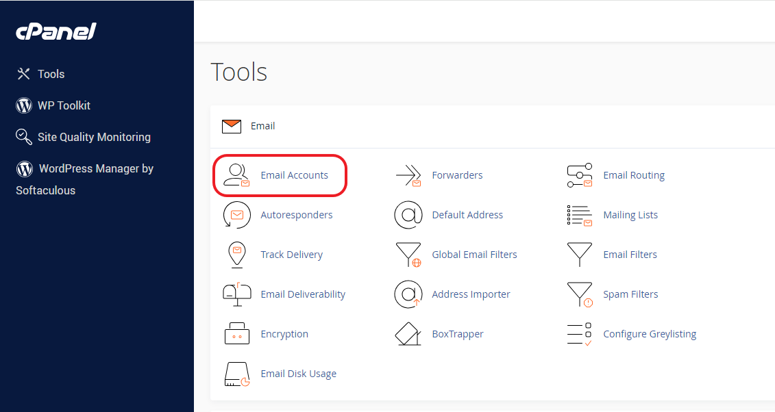 Click on “Email Accounts” icon. 