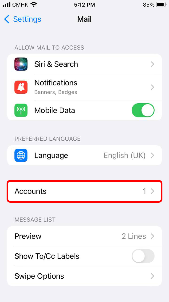 Tap “Accounts”.
