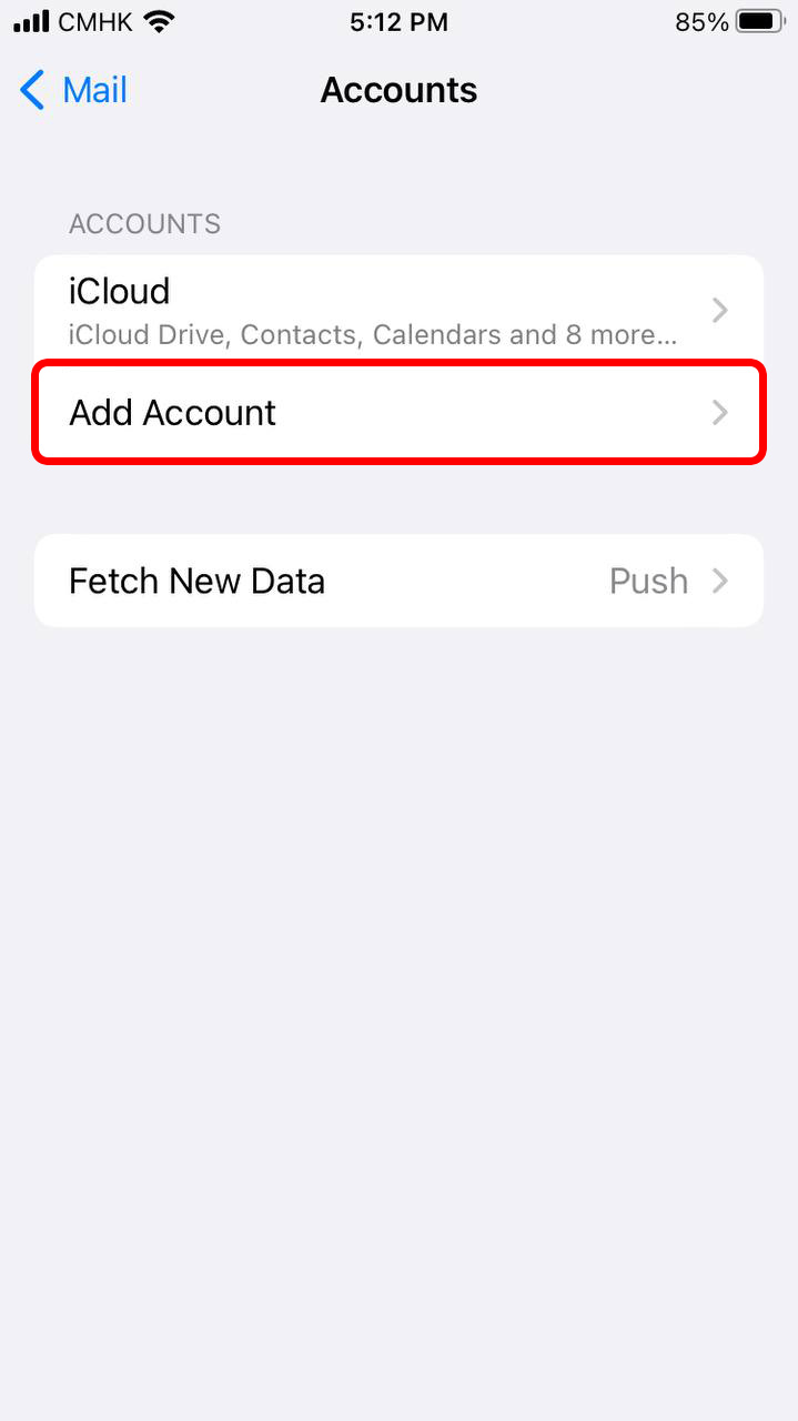 Tap “Add Account”.
