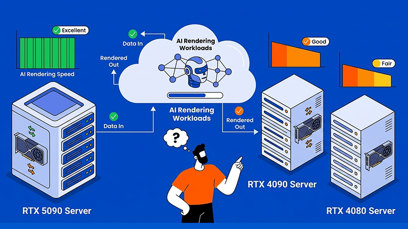 Which Server Is Best for AI Rendering Workloads: RTX 5090 vs 4090 vs 4080?
